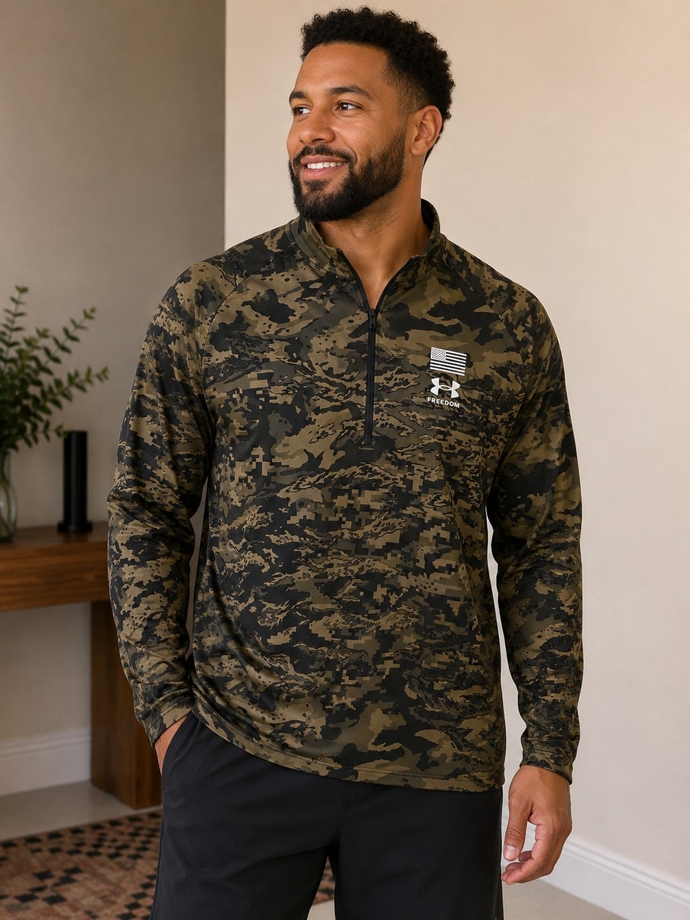 Under Armour Men’s Olive & Black Camo Quarter-Zip Pullover